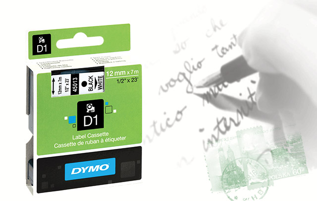 DYMO DirectLabel Etikettes Schriftband-Kassette Etiketten D1 12mm x 7m S0720530 45013 black on white